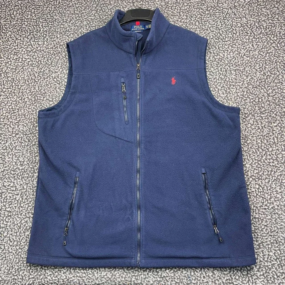 Polo Ralph Lauren Performance Fleece Vest Men XLT Tall Navy Blue Zip Up